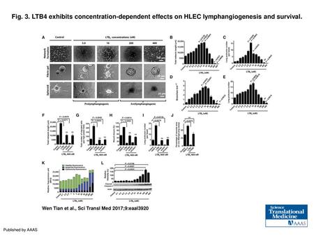 Fig. 3. LTB4 exhibits concentration-dependent effects on HLEC lymphangiogenesis and survival. LTB4 exhibits concentration-dependent effects on HLEC lymphangiogenesis.