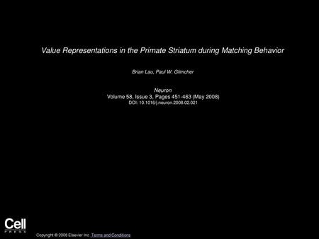 Value Representations in the Primate Striatum during Matching Behavior