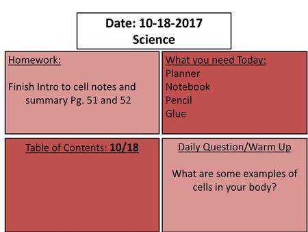 Date: Science Homework: