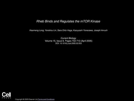 Rheb Binds and Regulates the mTOR Kinase