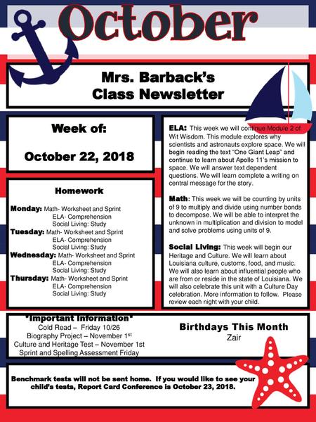 Mrs. Barback’s Class Newsletter