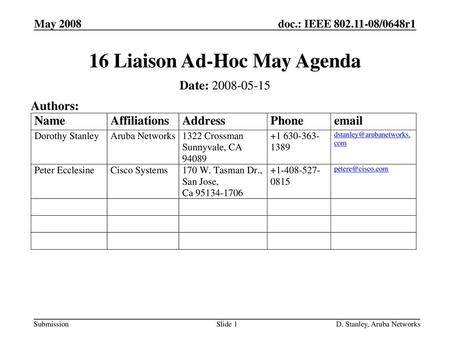 16 Liaison Ad-Hoc May Agenda