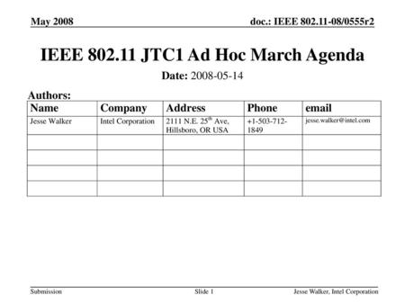 IEEE JTC1 Ad Hoc March Agenda