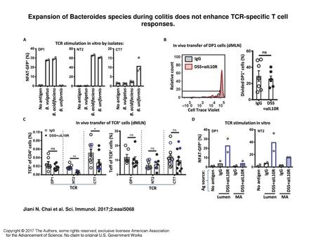 Expansion of Bacteroides species during colitis does not enhance TCR-specific T cell responses. Expansion of Bacteroides species during colitis does not.