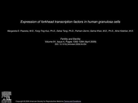 Expression of forkhead transcription factors in human granulosa cells