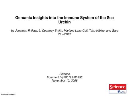 Genomic Insights into the Immune System of the Sea Urchin