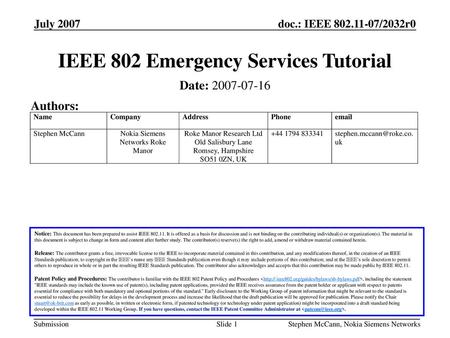 IEEE 802 Emergency Services Tutorial