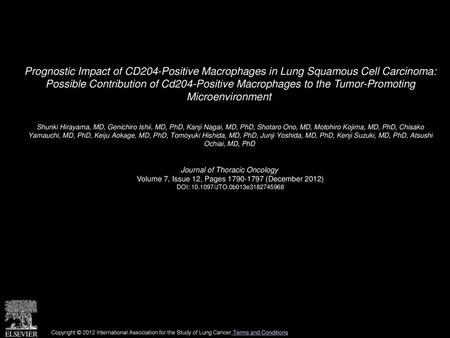 Prognostic Impact of CD204-Positive Macrophages in Lung Squamous Cell Carcinoma: Possible Contribution of Cd204-Positive Macrophages to the Tumor-Promoting.