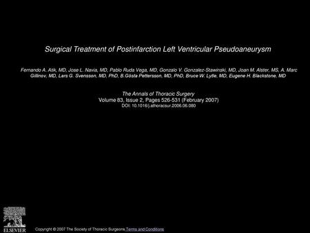 Surgical Treatment of Postinfarction Left Ventricular Pseudoaneurysm
