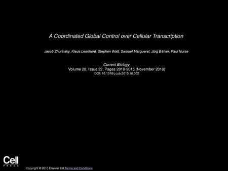 A Coordinated Global Control over Cellular Transcription