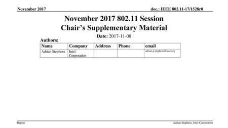 November Session Chair’s Supplementary Material