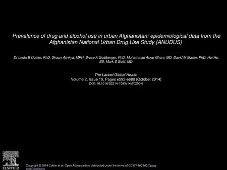Prevalence of drug and alcohol use in urban Afghanistan: epidemiological data from the Afghanistan National Urban Drug Use Study (ANUDUS)  Dr Linda B.
