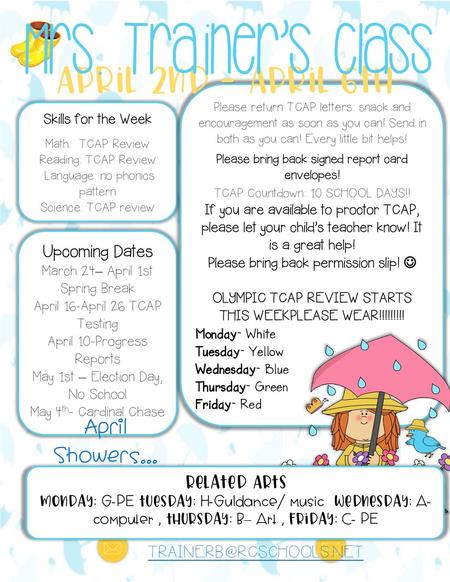 Mrs. Trainer’s Class April 2nd - April 6th April Showers...