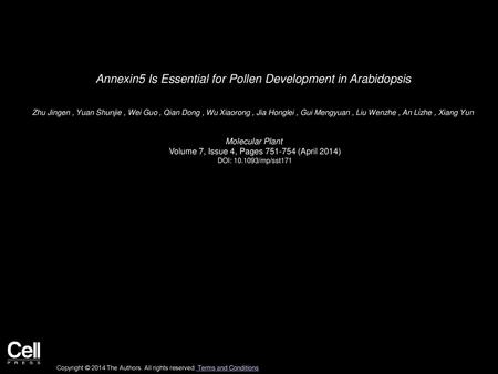 Annexin5 Is Essential for Pollen Development in Arabidopsis