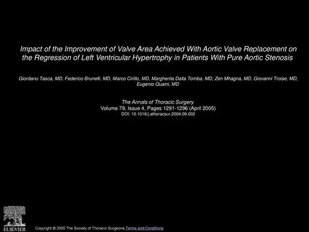 Impact of the Improvement of Valve Area Achieved With Aortic Valve Replacement on the Regression of Left Ventricular Hypertrophy in Patients With Pure.