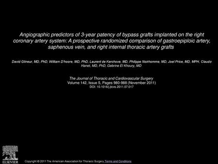 Angiographic predictors of 3-year patency of bypass grafts implanted on the right coronary artery system: A prospective randomized comparison of gastroepiploic.