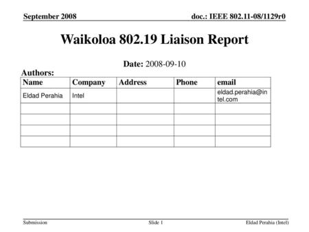 Waikoloa Liaison Report