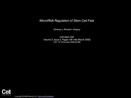 MicroRNA Regulation of Stem Cell Fate