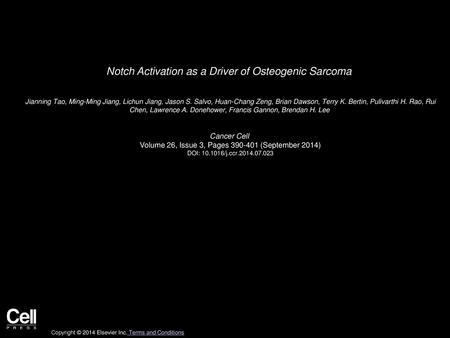 Notch Activation as a Driver of Osteogenic Sarcoma