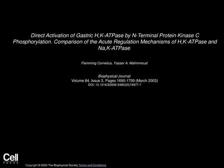 Direct Activation of Gastric H,K-ATPase by N-Terminal Protein Kinase C Phosphorylation. Comparison of the Acute Regulation Mechanisms of H,K-ATPase and.