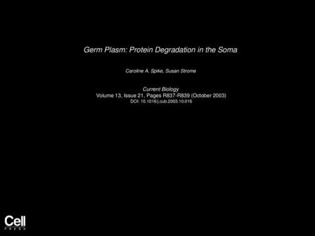 Germ Plasm: Protein Degradation in the Soma
