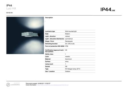 IP44 Luci HA HA Description - Luminaire type Wall mounted light