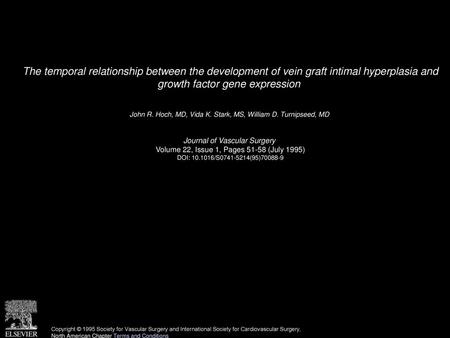 The temporal relationship between the development of vein graft intimal hyperplasia and growth factor gene expression  John R. Hoch, MD, Vida K. Stark,