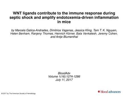 WNT ligands contribute to the immune response during septic shock and amplify endotoxemia-driven inflammation in mice by Marcela Gatica-Andrades, Dimitrios.
