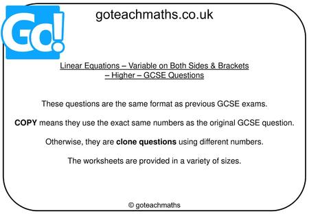 Linear Equations – Variable on Both Sides & Brackets