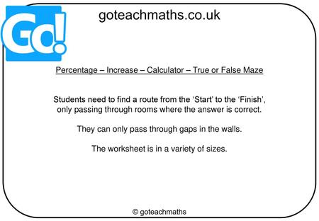 Percentage – Increase – Calculator – True or False Maze