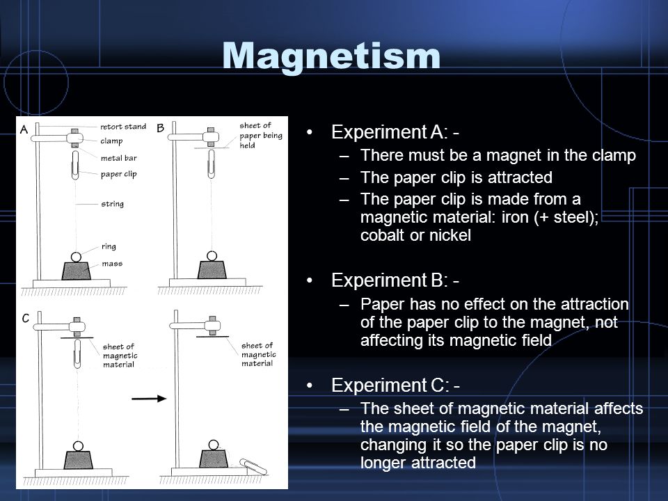 Magnetism Experiment A: - Experiment B: - Experiment C: -