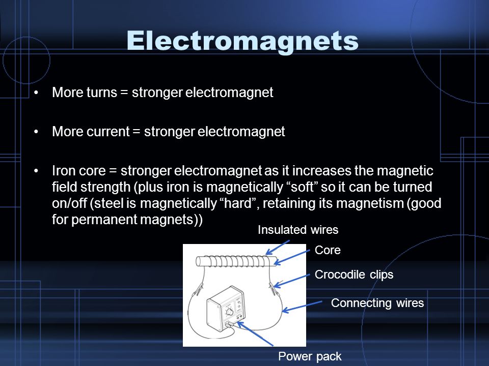 Electromagnets More turns = stronger electromagnet