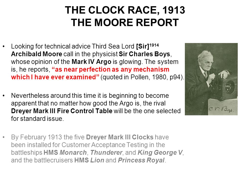 THE CLOCK RACE, 1913 THE MOORE REPORT
