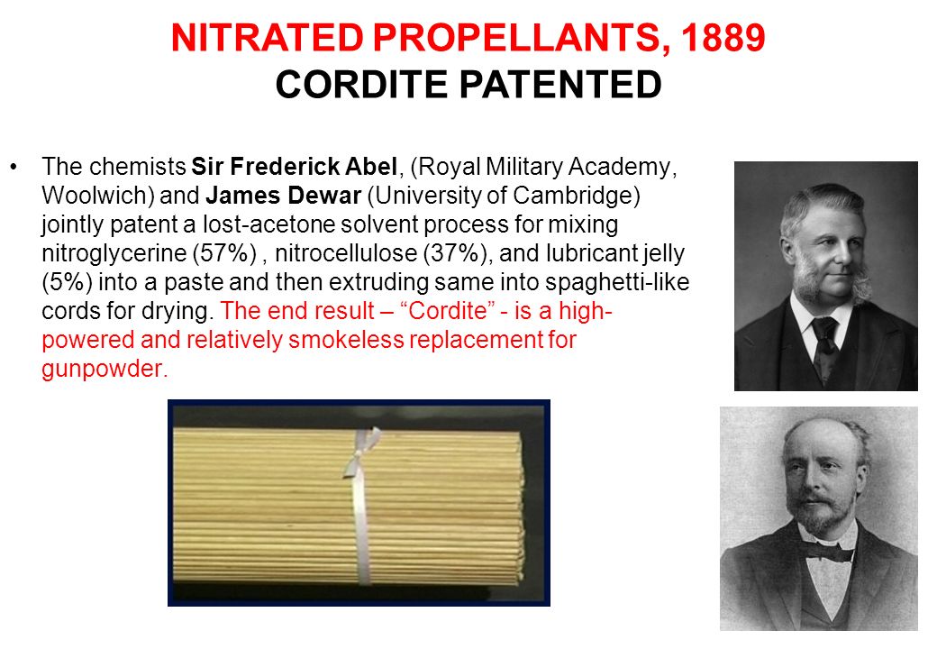NITRATED PROPELLANTS, 1889 CORDITE PATENTED