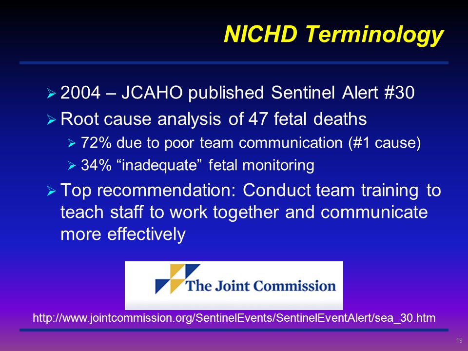 NICHD Terminology 2004 – JCAHO published Sentinel Alert #30