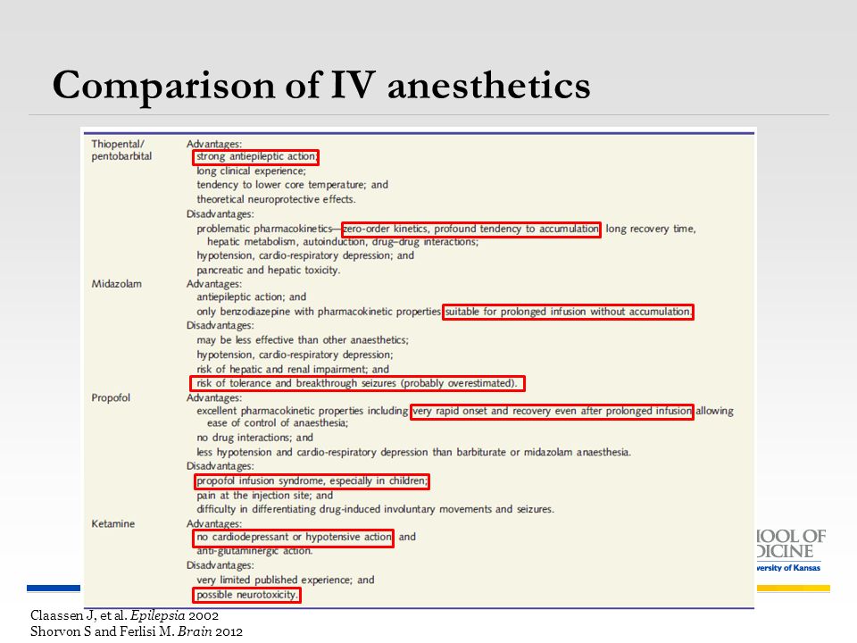 Comparison of IV anesthetics