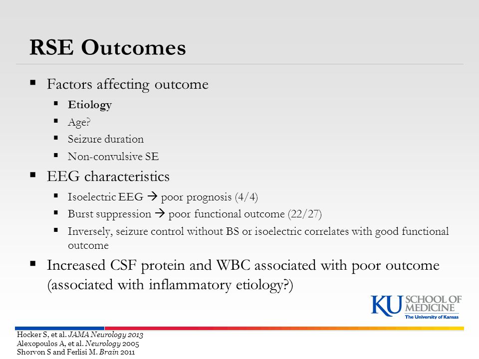 RSE Outcomes Factors affecting outcome EEG characteristics