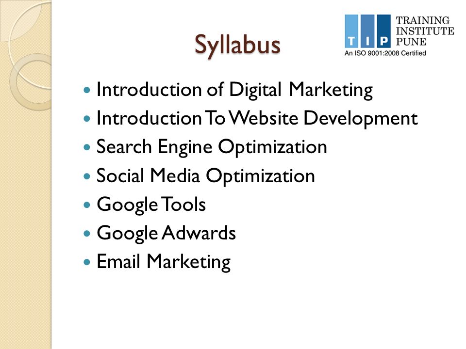Syllabus Introduction of Digital Marketing