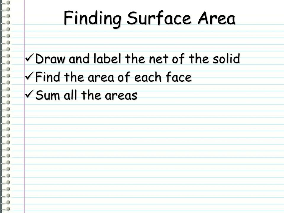 Finding Surface Area Draw and label the net of the solid