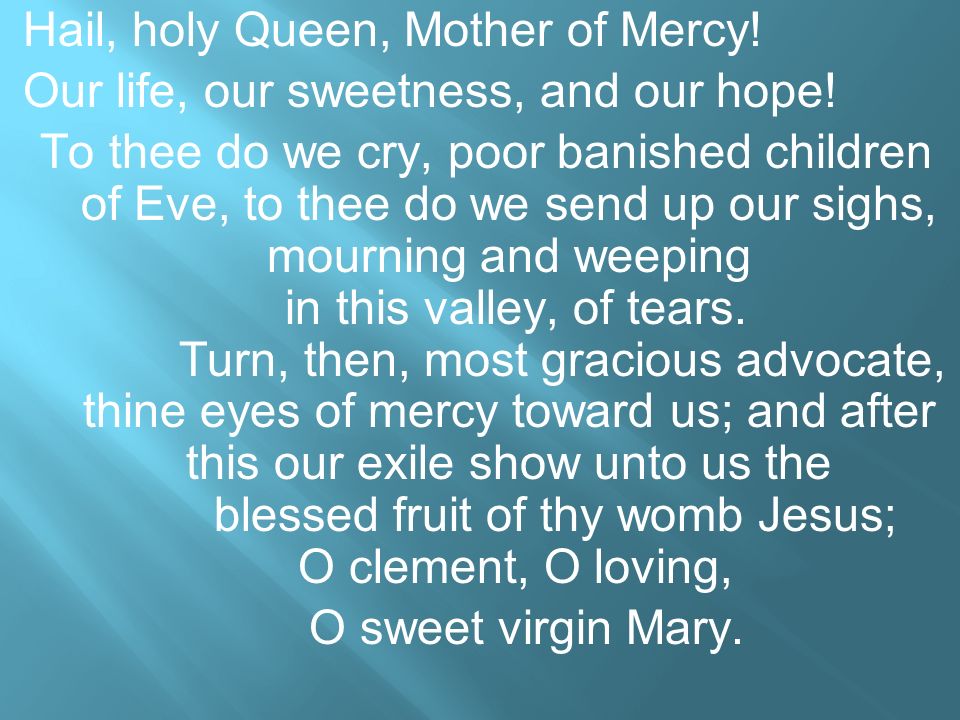Hail, holy Queen, Mother of Mercy!