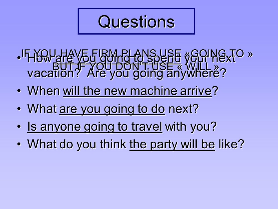 IF YOU HAVE FIRM PLANS USE «GOING TO » BUT IF YOU DON’T USE « WILL ».
