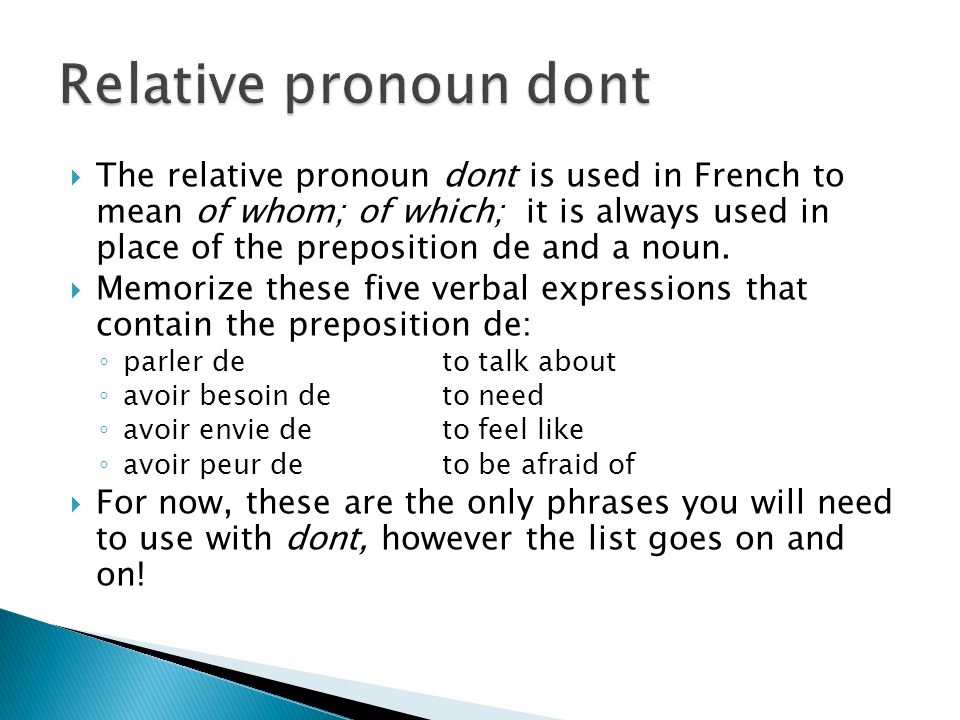 Relative pronoun dont
