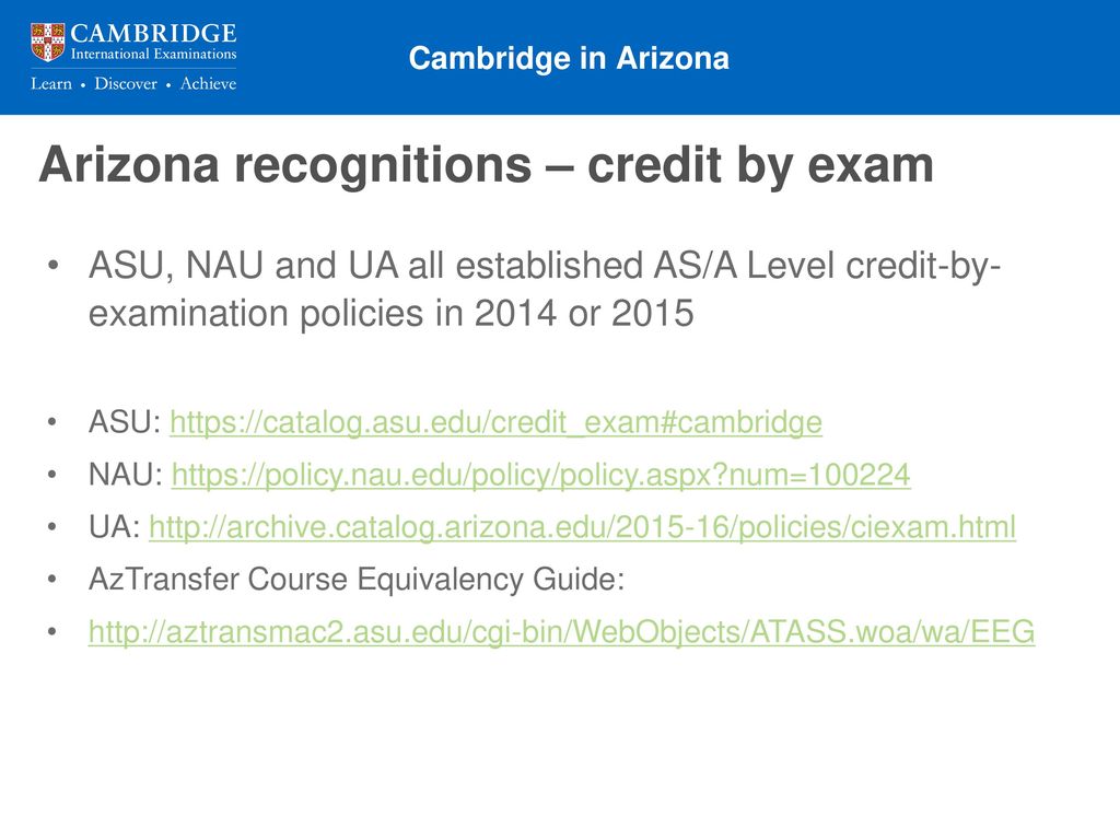 Arizona recognitions – credit by exam
