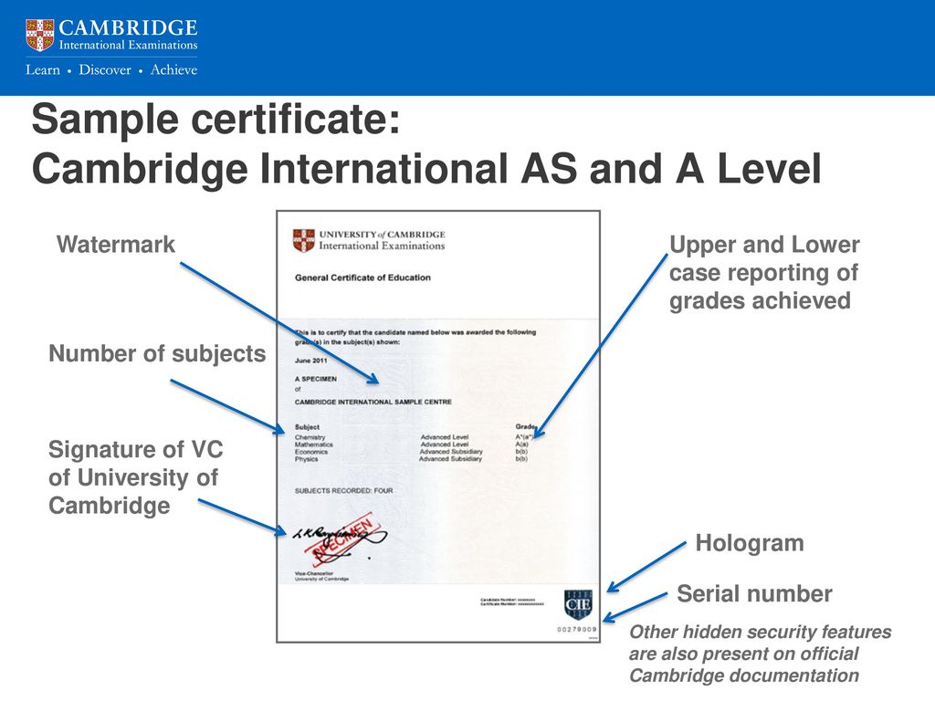 Sample certificate: Cambridge International AS and A Level