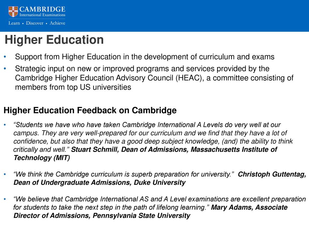 Higher Education Higher Education Feedback on Cambridge