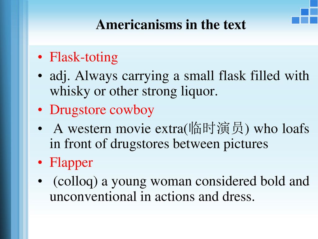 americanisms in the text flask-totingadj.