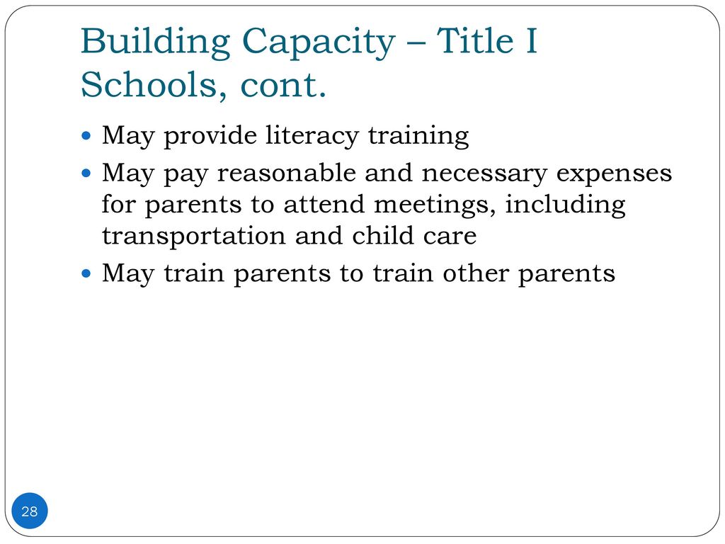 Building Capacity – Title I Schools, cont.