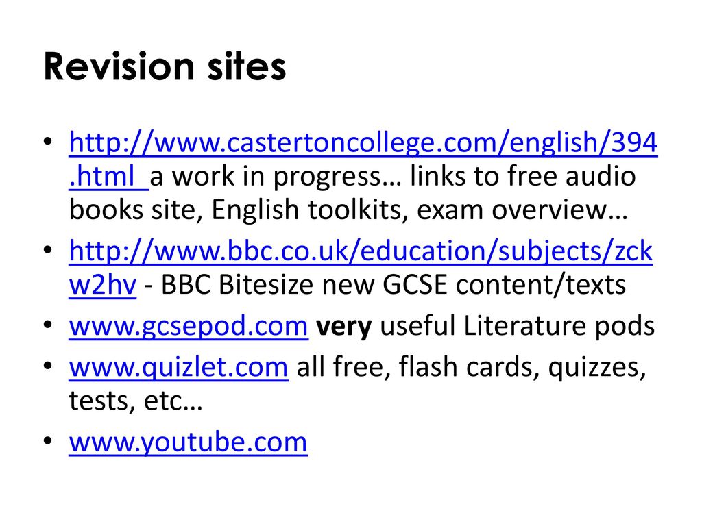 Revision sites   a work in progress… links to free audio books site, English toolkits, exam overview…