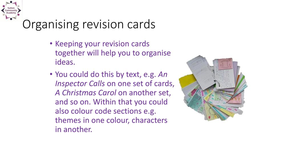 Organising revision cards