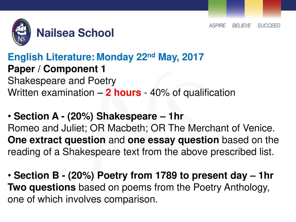 English Literature: Monday 22nd May, 2017
